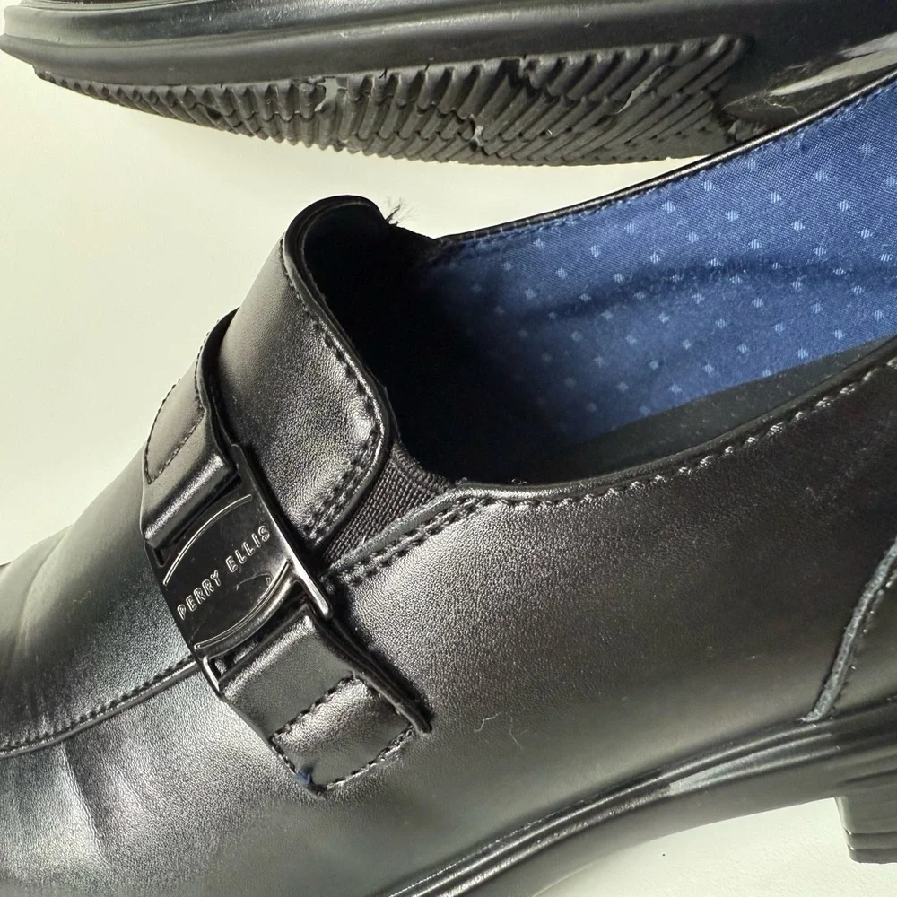 Perry Ellis Black Leather Slip-On Loafers